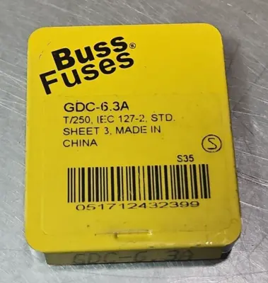 BUSSMANN GDC-6.3A Fuse T/250 pk w/2 boxes loc4A28