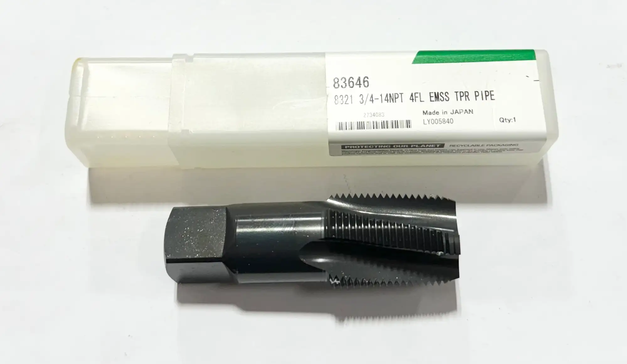 Widia 3/4"-14NPT HSS-E-PM Spiral Flute Pipe Tap 4 Flute Taper Black Oxide