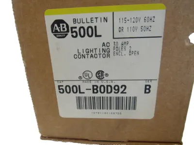 ALLEN BRADLEY 500L-BOD92 LIGHTING CONTACTOR SER.B 500LBOD92 NEW SURPLUS