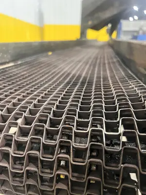16' LONG X 12" WIDE METAL BELT PARTS TRANSFER CONVEYOR: STOCK #21668