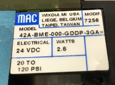 MAC VALVES INC 42A-BME-000-GDDP-3GA 20-120PSI 24VDC 2.5W 6D