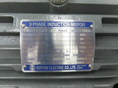 Superb Electric TEIFH Pin Router Motor w/Pulley 7.5Hp 1720/3450RPM 460V 3PH 112M