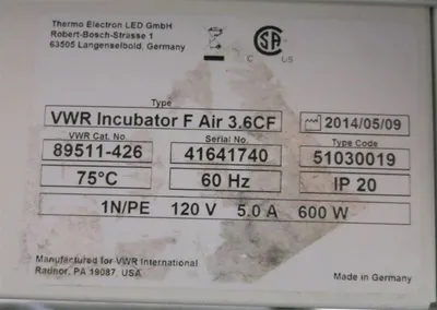 USED 2014 THERMO ELECTRON LED VWR INCUBATOR F AIR 3.6