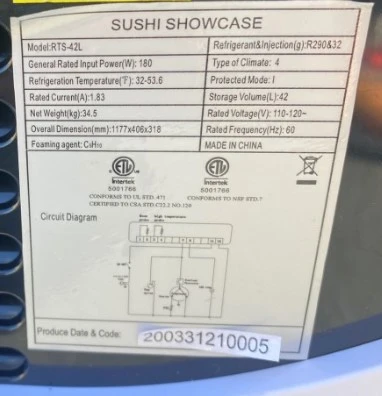 171-0138 47” Self Contained Full Service Countertop Sushi Display Cooler
