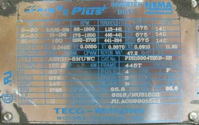 NEW WESTINGHOUSE AEHH-8NUWC MOTOR 150HP 575V 1783RPM 3-3/8"DIA PDH15004TE5N-RB