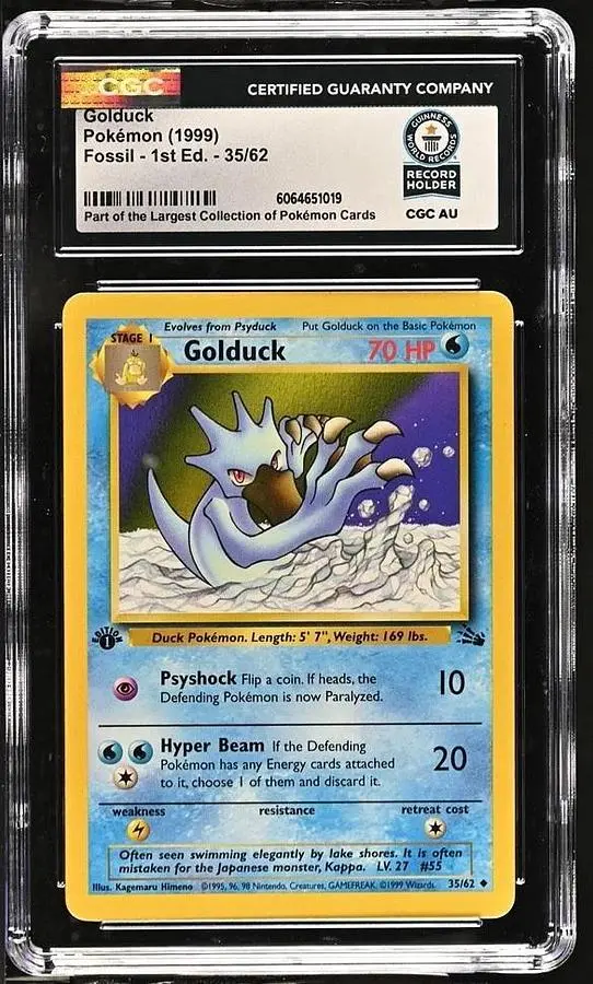 1999 Pokémon Fossil Golduck #35 1st Edition CGC WORLD RECORD GUINNESS SLAB