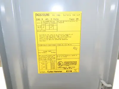 Cutler Hammer DG322URB Safety Disconnect Switch 60A 240V 3 Pole Non Fused 3R
