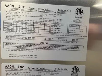 USED AAON DANDELION WVA048E014AA0JC
