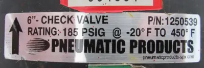 NEW PNEUMATIC PRODUCTS 1250539 CHECK VALVE 6"