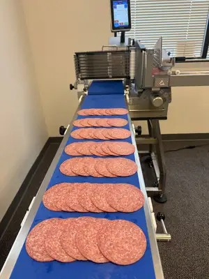 S.A.M. X3i FBW Fully Automatic Slicing Machine and Stacker with Conveyor Belt, i-Matic Product Holder and Scale