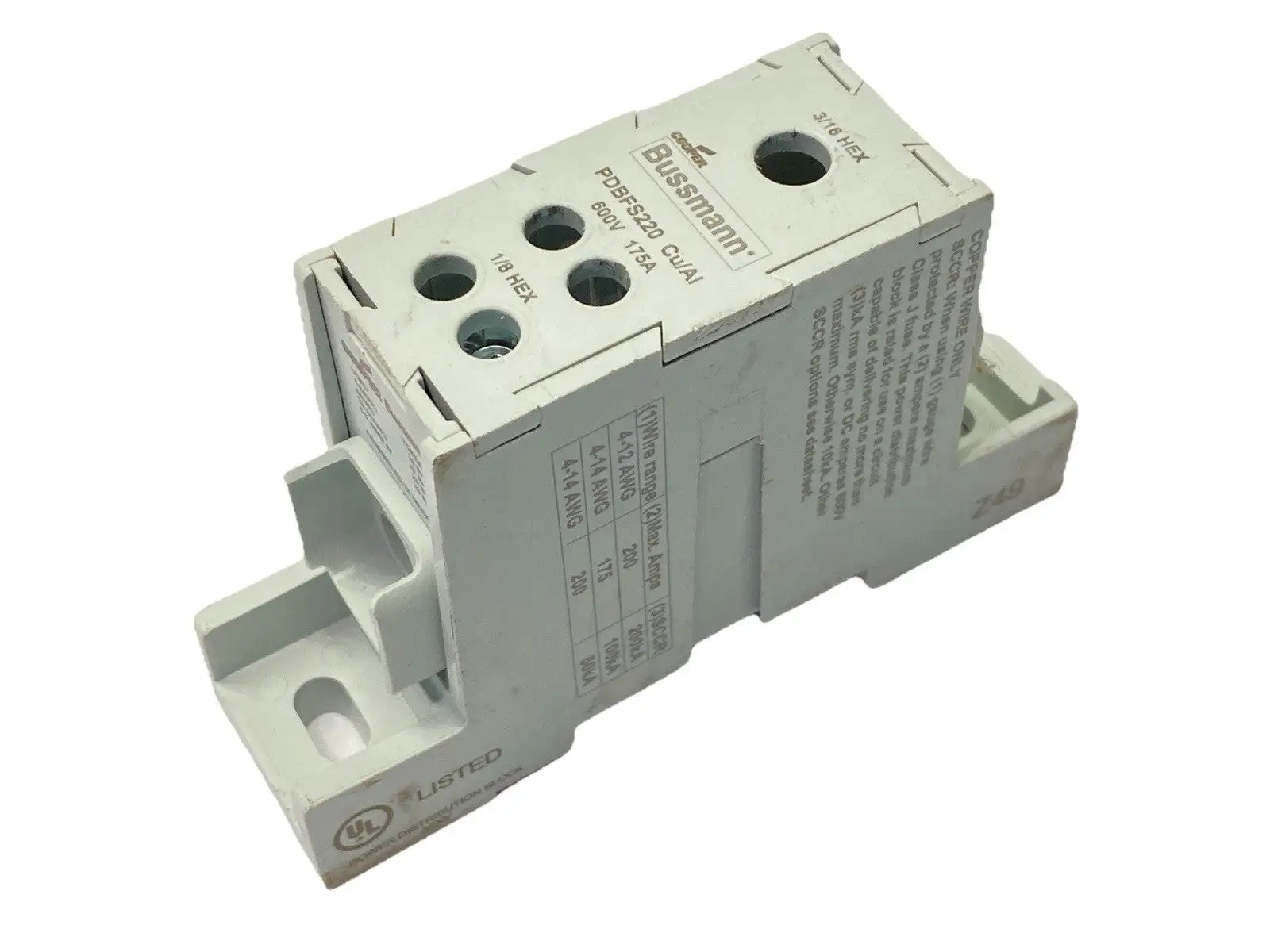 USED COOPER BUSSMANN POWER DISTRIBUTION BLOCK 600V 175A