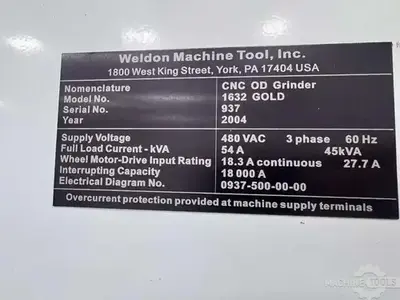 Used 2004 WELDON 1632 GOLD Cylindrical Grinders Including Plain & Angle Head Illinois US | Perfection Global, LLC. #1304926