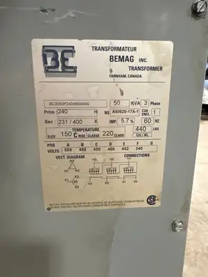 50 KVA 240V to 231/400V  Isolation Transformer