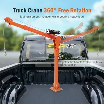 Garvee 1100 lb Electric Pickup Truck Crane with Electric Winch 3500 lb 12V, Folding Truck-Mounted Crane, Painted Steel Pickup Truck Jib Cranes Hoist 360° Swivel for Lifting Goods in Construction Factory