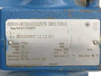 Sew Eurodrive SA37/TAM56 Helical Inline Gear Drive 51:1 Reducer Hollow Shaft 56C