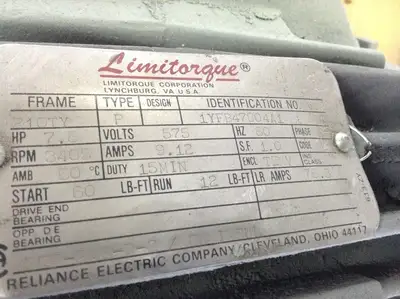 USED LIMITORQUE VALVE ACTUATOR MOTOR 575 VAC 3PH 3405 RPM 210TY