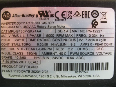 NEW Allen-Bradley MPL-B430P-SK74AA