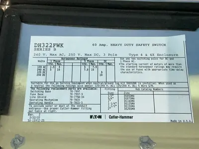 New | in-Stock EATON DH322FWK Switchgears Ohio US | HGR 24 #1278548