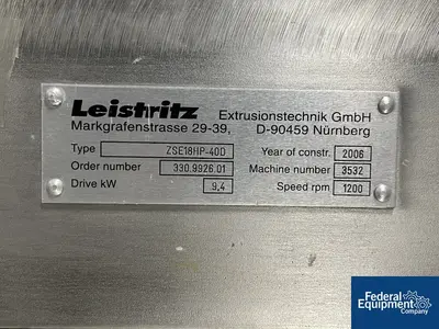 USED Leistritz 18 MM Leistritz Pharma Extruder Gearbox, Model ZSE18HP-40D