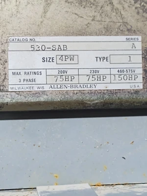 Allen Bradley 40 x 23 x 9 Enclosure 4PW 530-SAB 150hp Motor Starter Cabinet