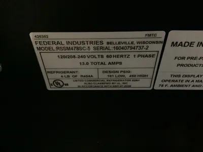 152-0555 Federal RSSM478SC Self Contained Self Serve Display Cooler Case
