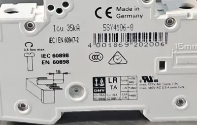 Siemens 5SY4106-8 Circuit Breaker 230/400V loc4C4