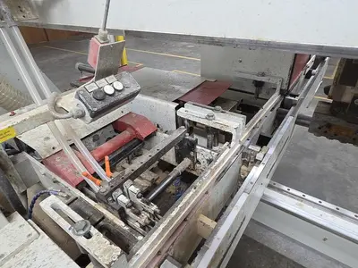 KOCH SBD-B DOUBLE-END FEED-THROUGH TRIM, BORE, GLUE, & DOWEL MACHINE