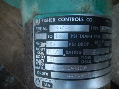 Fisher 1 1/2" 300 Rating, 316 Stainless Flanged Control Valve