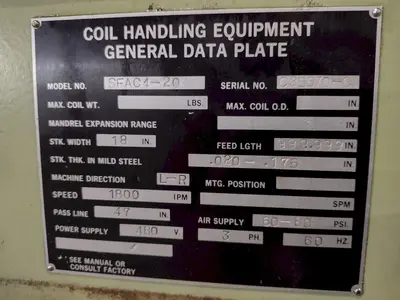 18” X .175”  X 8,000 LBS CWP MODEL #SFAC4-20 SPACE-SAVER AUTOMATIC DOUBLE END SERVO COIL FEED LINE: STOCK #22215