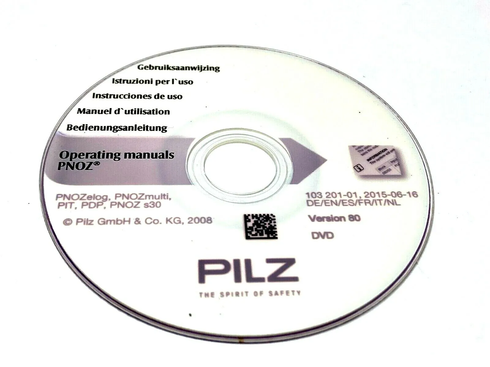 USED PILZ PNOZ OPERATING MANUALS DVD VERSION 80