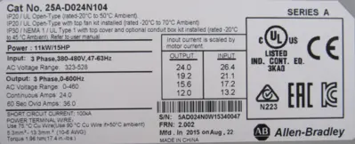 ALLEN BRADLEY 25A-D024N104 POWER FLEX 523 SER.A FRN 2.002 NEW SURPLUS