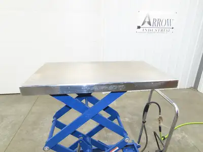 Vestil 800lb Air Hydraulic Mobile Scissor Lift Cart 49" Height 20x35" SS Top