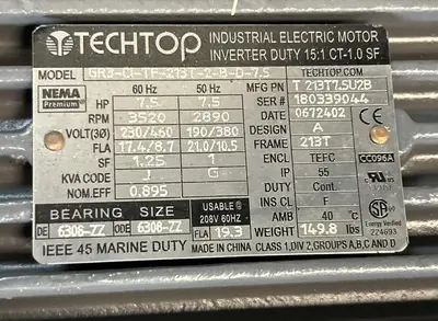 New | in-Stock TECHTOP GR3-CI-TF-213T-2-B-D-7.5 Motors (misc) | Surplus Asset Holdings #1227010