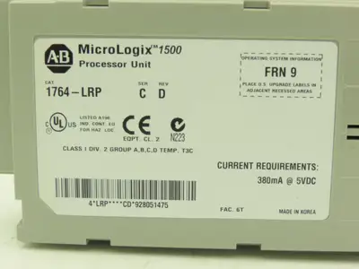 Allen Bradley 1764-LRP MicroLogix 1500 Processor Unit Ser C Rev D FRN 9
