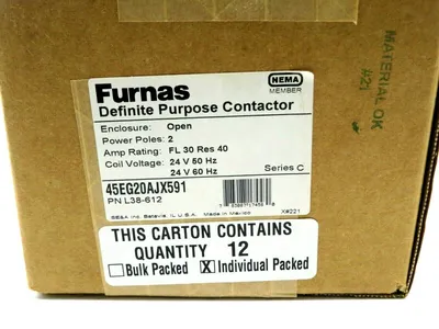 NEW CASE OF 12 FURNAS ELECTRIC CO 45EG20AJX591 DEFINITE PURPOSE CONTACTOR