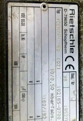 Pump, Vacuum, 7.5 HP, Rietschle, Type VCEH/AH 160 (2) #S737565