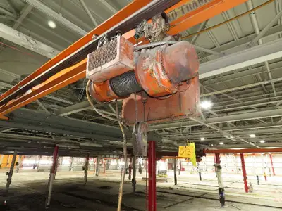 Cleveland Tramrail P&H 1 Ton Single Girder Underhung Bridge Crane 45' 10" Span