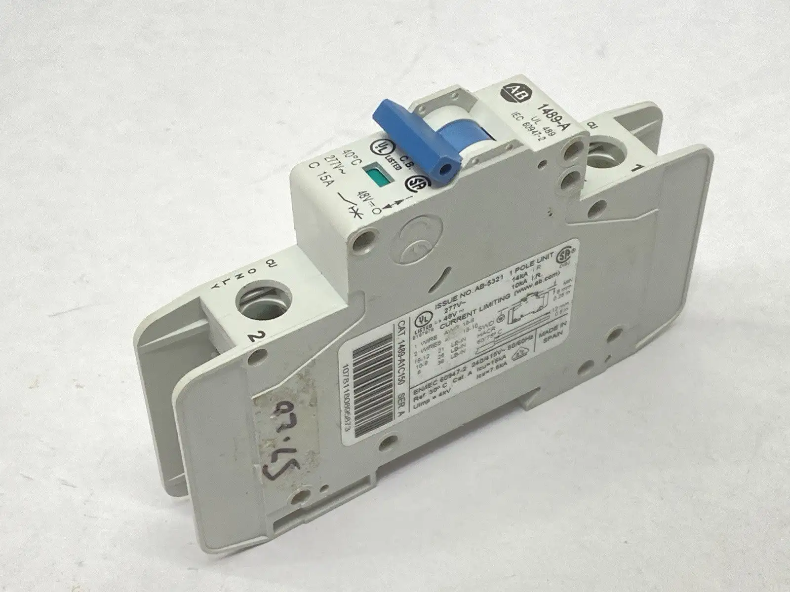 1489-A1C150 | Allen Bradley  Ser A Circuit Breaker 1-Pole 15A 277VAC 48VDC - Used
