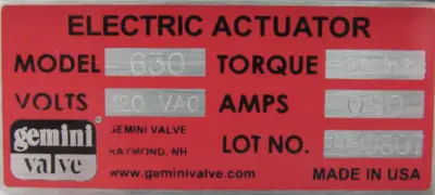 NEW GEMINI 630 ACTUATOR VALVE 1.5" 89-6RTV6