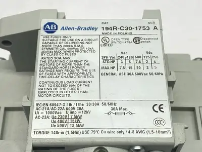 194R-C30-1753 | Allen Bradley  Ser A Disconnect Switch 30A 600V - Used