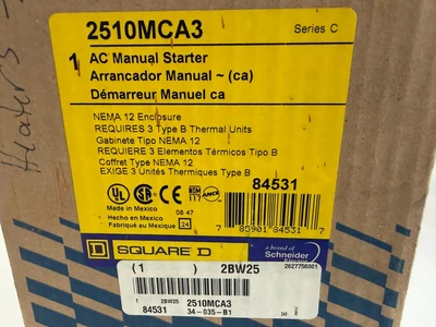 NEW SQUARE D 2510MCA3 AC MANUAL STARTER NEMA 12 ENCLOSURE 2510MCO3