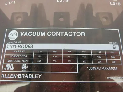 Allen Bradley 1100-BOD93/B Vacuum Contactor 1500VAC 200HP 3 Pole Series B