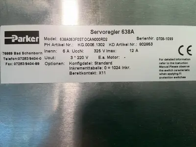 Used PARKER 638A063F0STOCAN000RD2 Servo Drives Ohio US | HGR 24 #1572135