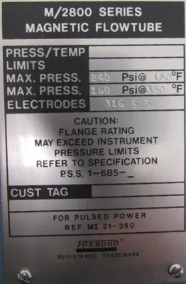 NEW FOXBORO 281H-SABA-TSA-G MAGNETIC FLOW TUBE M/2800 SERIES CS-E/FN-A