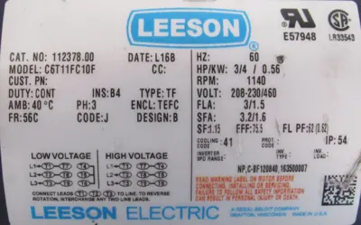 NEW LEESON 112378.00 MOTOR 3/4HP 1140RPM 208-230/460V 5/8" DIA.