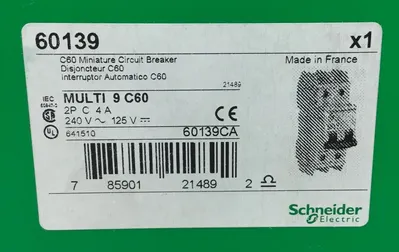 SCHNEIDER 60139 Multi 9 C60 4A 2 Pole 125/240 Volt Circuit Breaker 3D-2