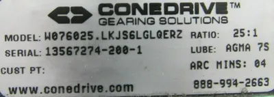 NEW CONE DRIVE W076025.LKJS6LGLQERZ GEAR REDUCER 25:1 W076025LKJS6LGLQERZ