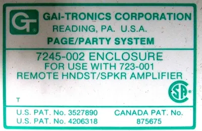 NEW GAI-TRONICS 7245-002 ENCLOSURE 7245002