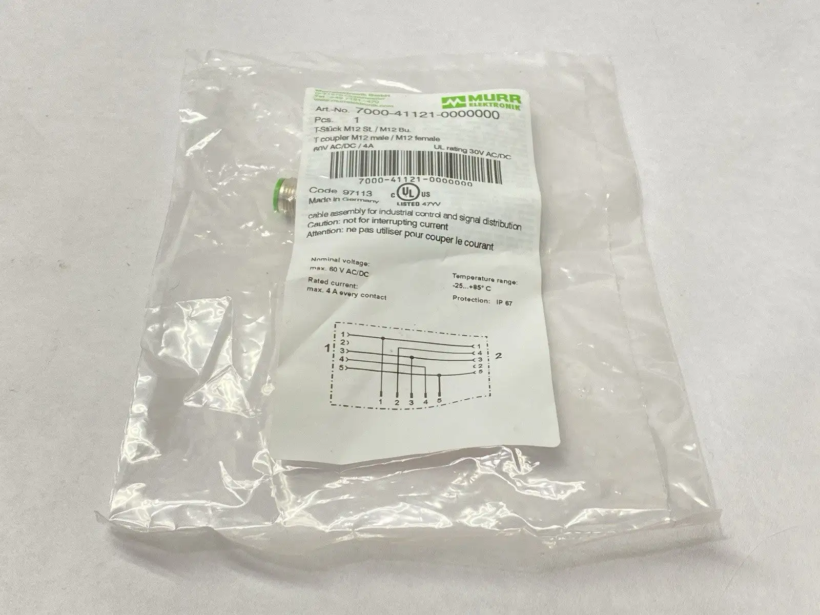 7000-41121-0000000 | Murrelektronik  T-Coupler M12 Male to Female 5-Pin - New