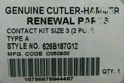 NEW CUTLER HAMMER 626B187G12 CONTACT KIT 2 POLE TYPE A SIZE 3